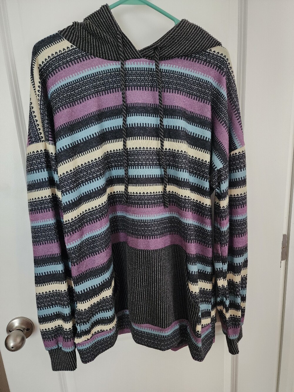 Women's Striped Hooded Pullover By Heimish. Size 1x.